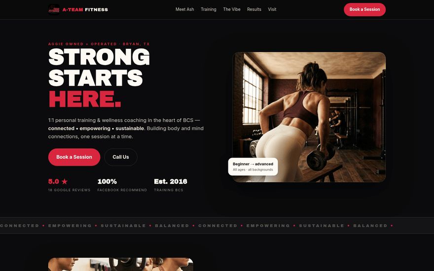 A Team Fitness — homepage layout
