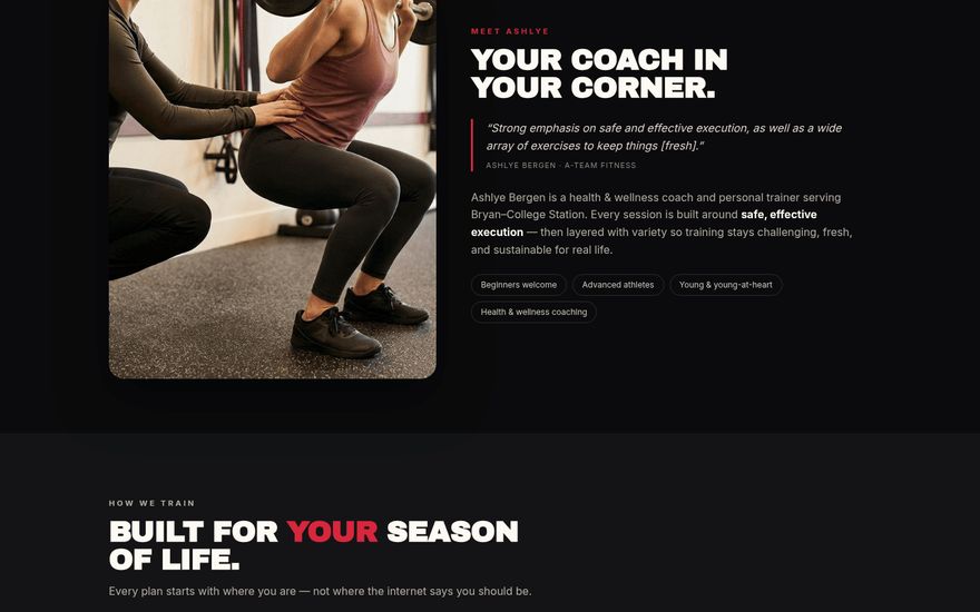 A Team Fitness — homepage sections