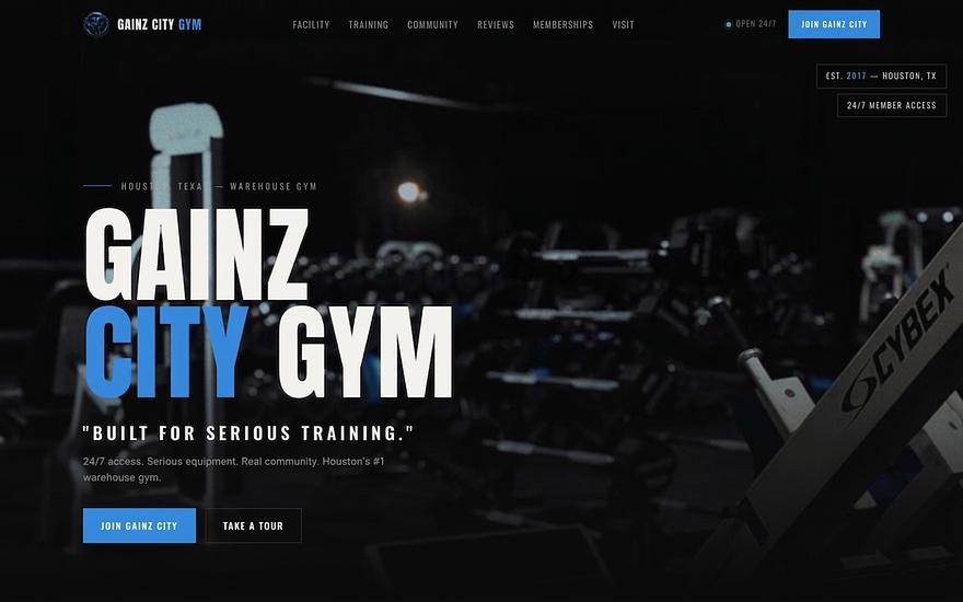 Gainz City Gym — homepage layout
