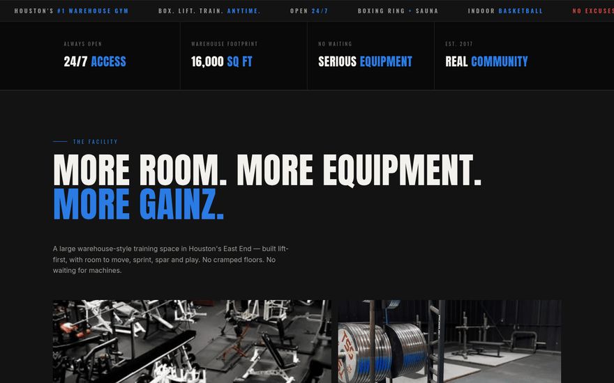 Gainz City Gym — homepage sections
