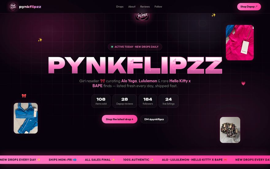 PynkFlipzz — homepage layout