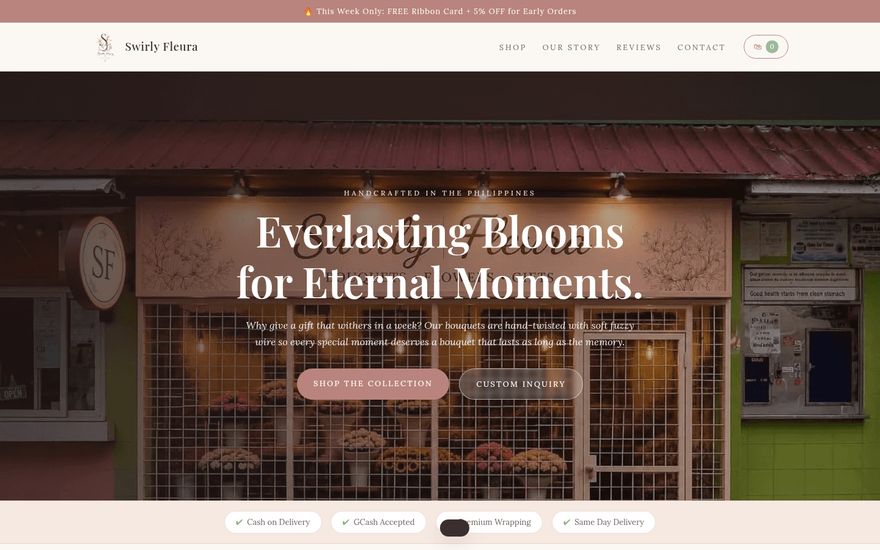 Swirly Fleura — homepage layout